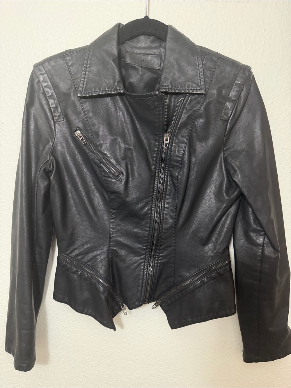 Blank NYC Black Leather Asymmetrical Zip Jacket